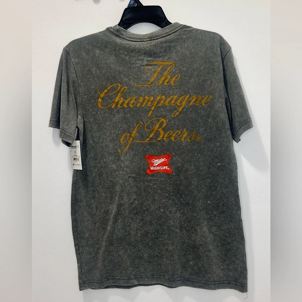 Miller High Life Graphic T-Shirt XS Gray Beer Logo Tee Champagne Of Beers NWT